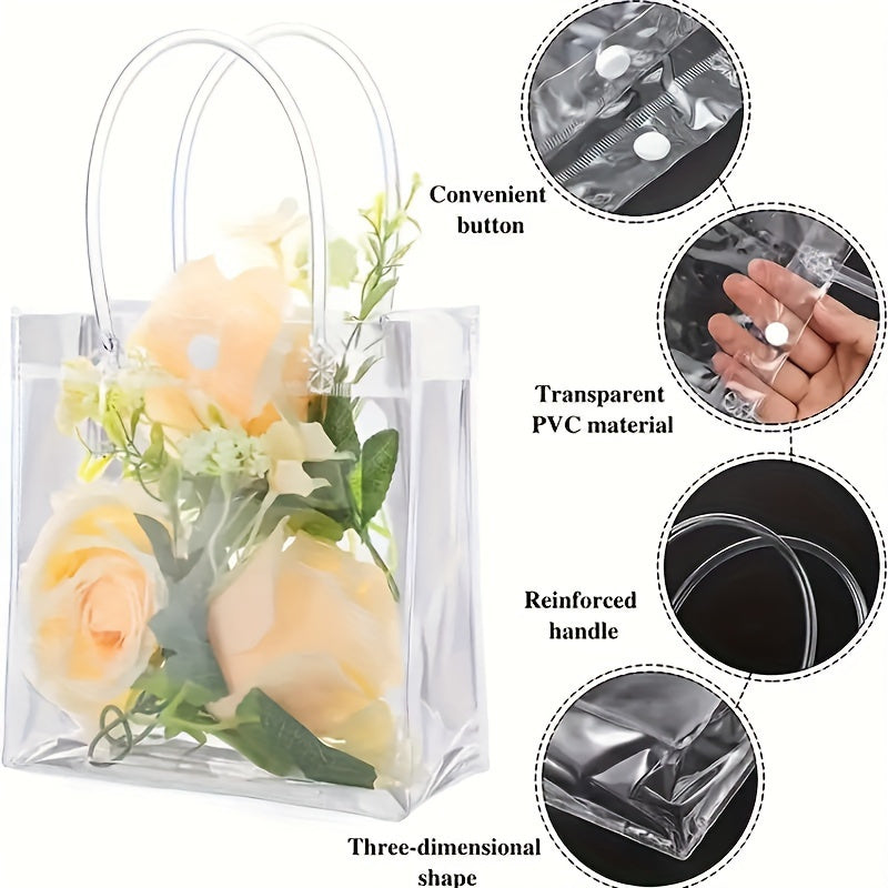 50pcs, Clear Plastic Gift Bags With Handle, Reusable Transparent PVC Plastic Gift Wrap Tote Bag For Mother's Day Christmas Boutique Wedding Birthday Party Favor (7.9" X 5.9" X 2.75"), Shopping Bag, Party Bag, Party Favor